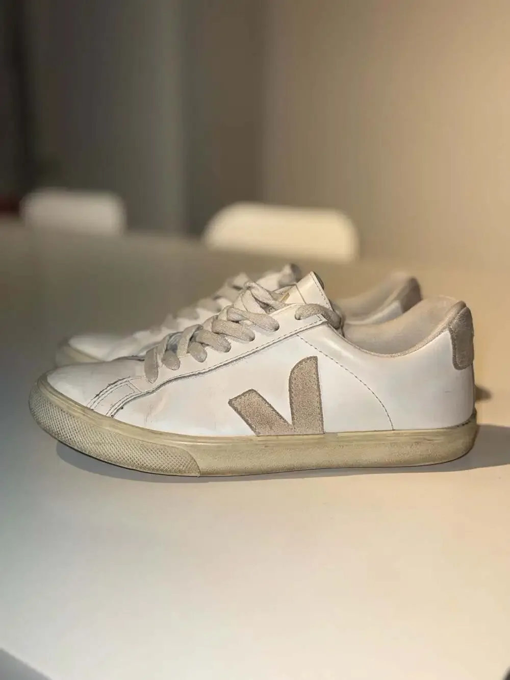 Veja Esplar Leather Sneakers in White/Taupe Suede Women's Size 6